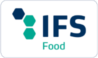 Logo di IFS Certification, che mostra la sigla “IFS” in blu con la scritta “International Featured Standards” sopra,