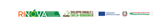 Banner con i loghi istituzionali: RINOVA – Agricoltura Ambiente Alimentazione; Sviluppo Rurale Emilia-Romagna 2023-2027; Unione europea con dicitura ‘Cofinanziato dall’Unione europea’; Repubblica Italiana; Regione Emilia-Romagna.